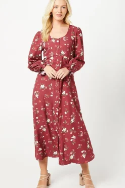 Berry Floral Scoop Neck Shirt Dress