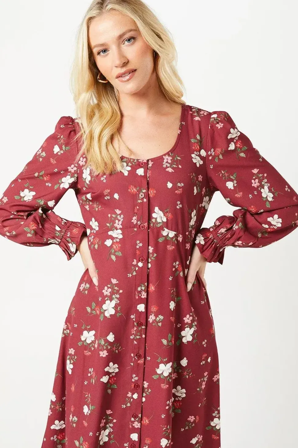 Berry Floral Scoop Neck Shirt Dress