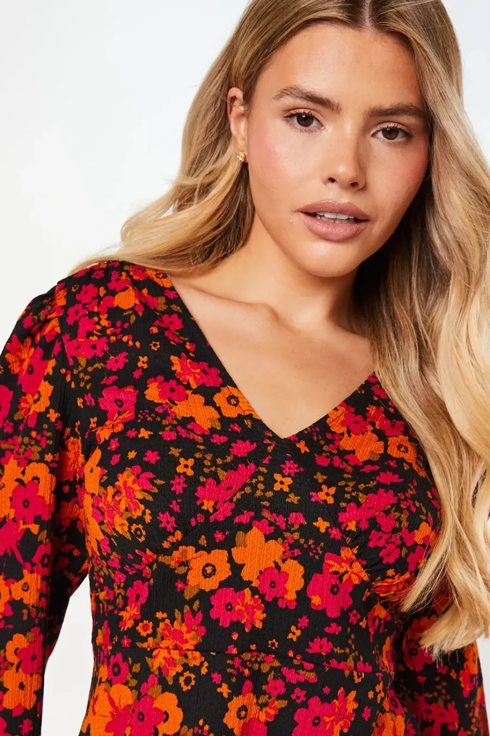 Berry Floral V Neck Empire Mini Dress