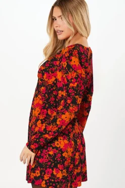 Berry Floral V Neck Empire Mini Dress