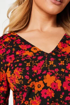 Berry Floral V Neck Empire Mini Dress
