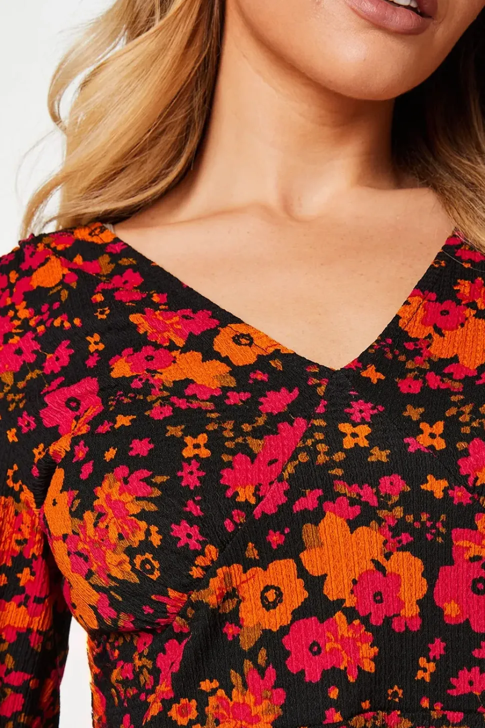 Berry Floral V Neck Empire Mini Dress