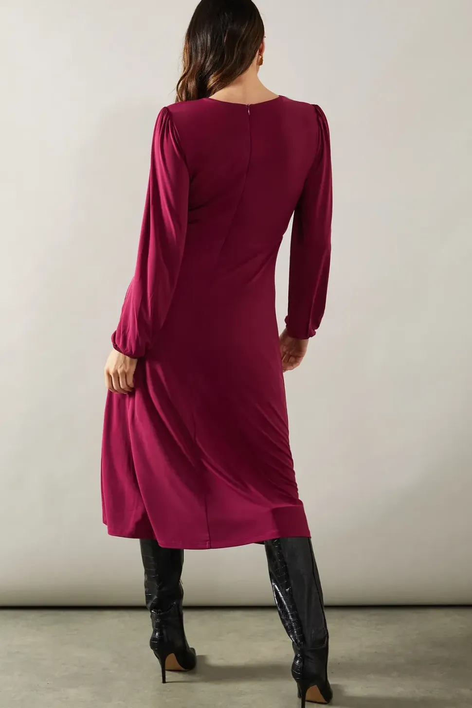 Berry Jersey Lace Trim Midi Dress