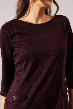 Berry Leopard Jacquard Ponte Shift Dress