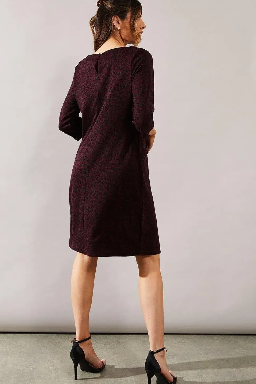 Berry Leopard Jacquard Ponte Shift Dress