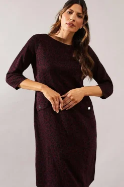 Berry Leopard Jacquard Ponte Shift Dress