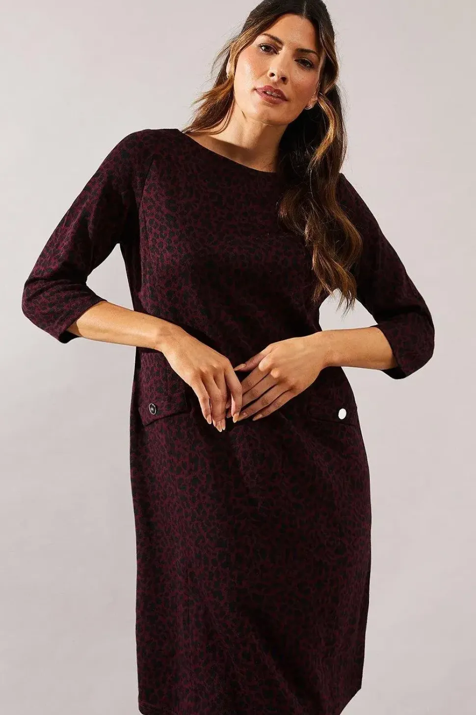 Berry Leopard Jacquard Ponte Shift Dress