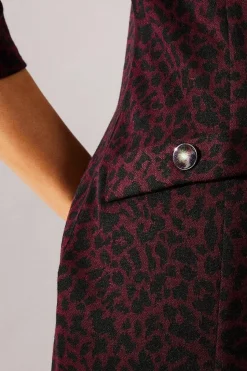 Berry Leopard Jacquard Ponte Shift Dress