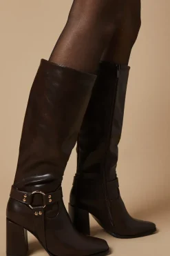 Biker Detail High Block Heel Knee Boot