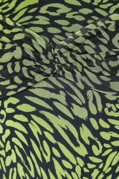 Black Animal Print Twist Detail Mesh Midi Dress