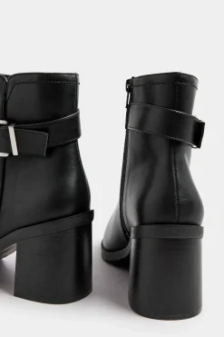 Black Block Heel Buckle Boot In Wide Fit