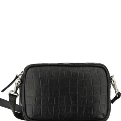 Black Croc Print Leather Crossbody Bag | BYRXI