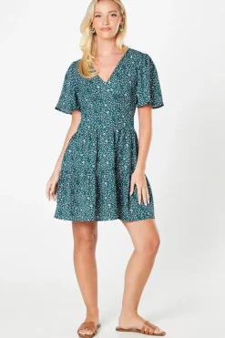 Black Ditsy Angel Sleeve Mini Dress