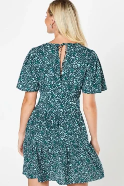 Black Ditsy Angel Sleeve Mini Dress