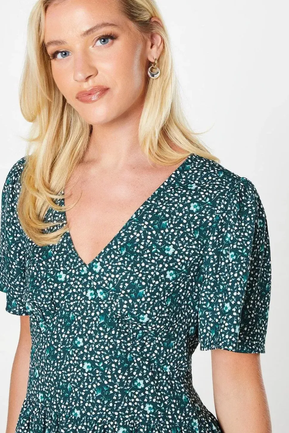 Black Ditsy Angel Sleeve Mini Dress