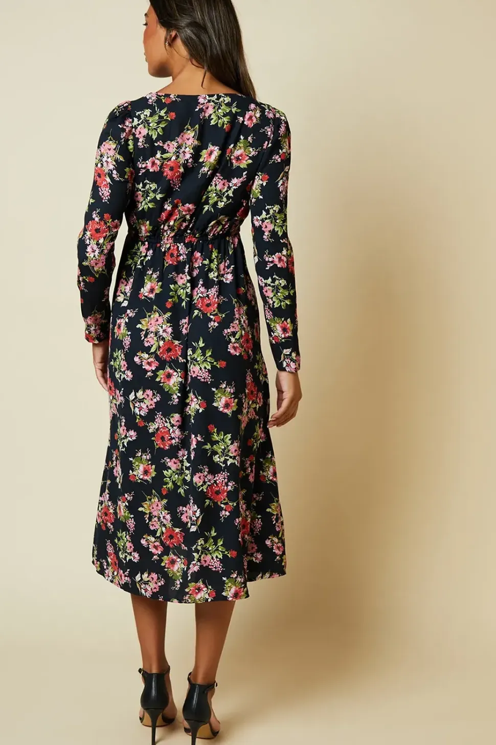 Black Ditsy Floral Lace front midi dress