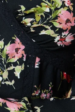 Black Ditsy Floral Lace front midi dress