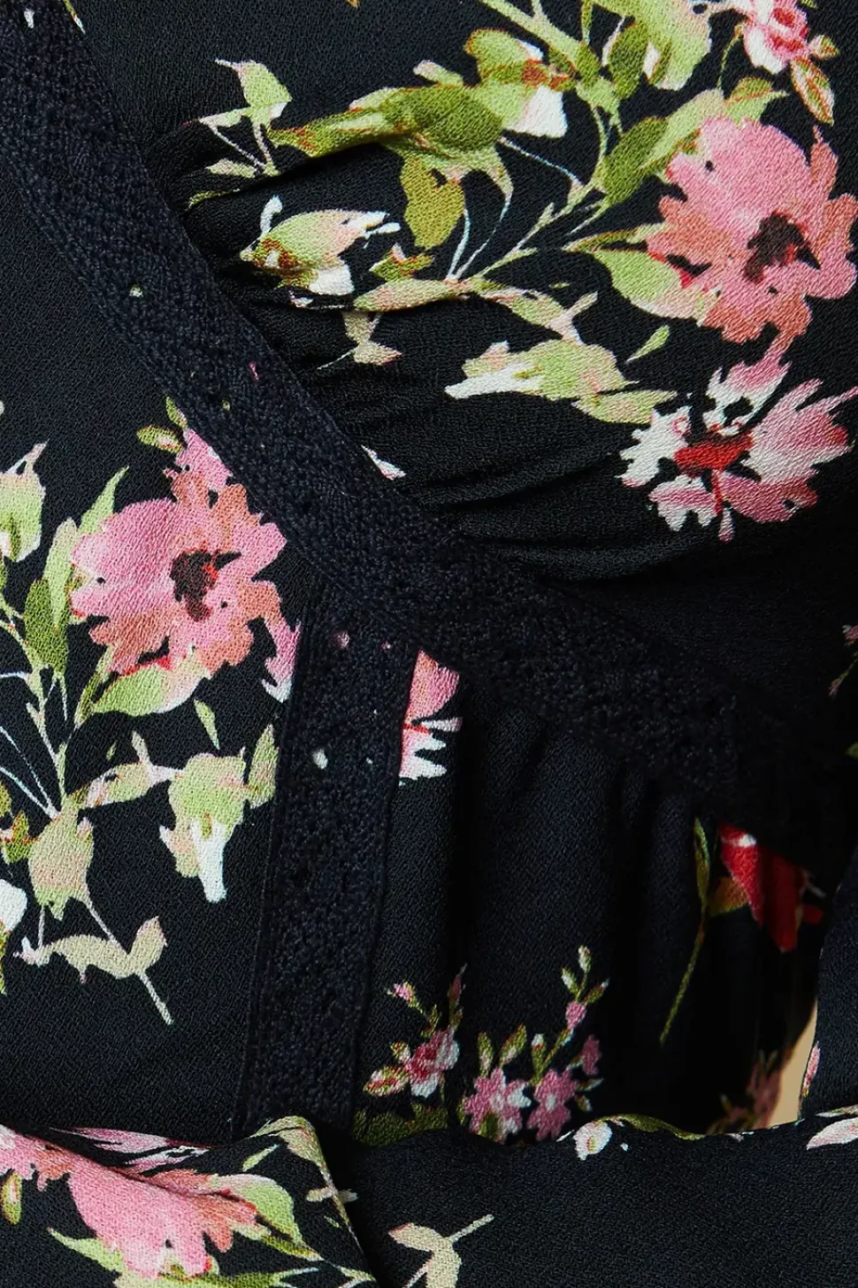 Black Ditsy Floral Lace front midi dress