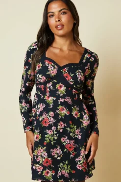 Black Ditsy Floral Lace front mini dress