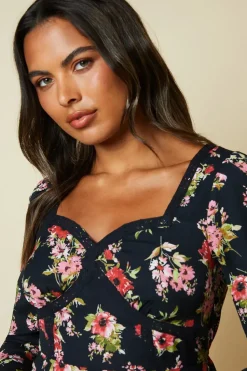 Black Ditsy Floral Lace front mini dress