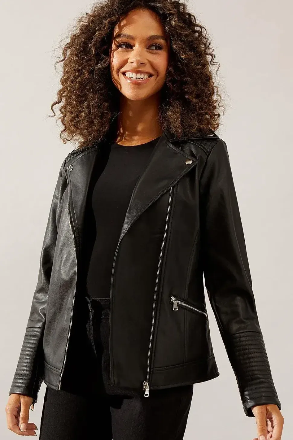 Black Faux Leather Biker Jacket