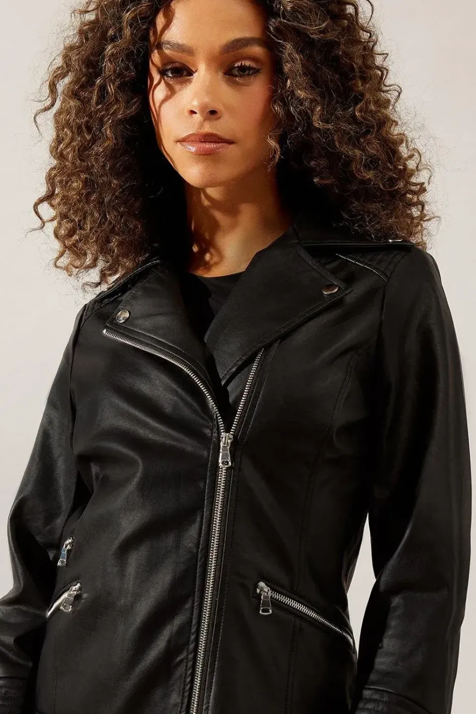 Black Faux Leather Biker Jacket