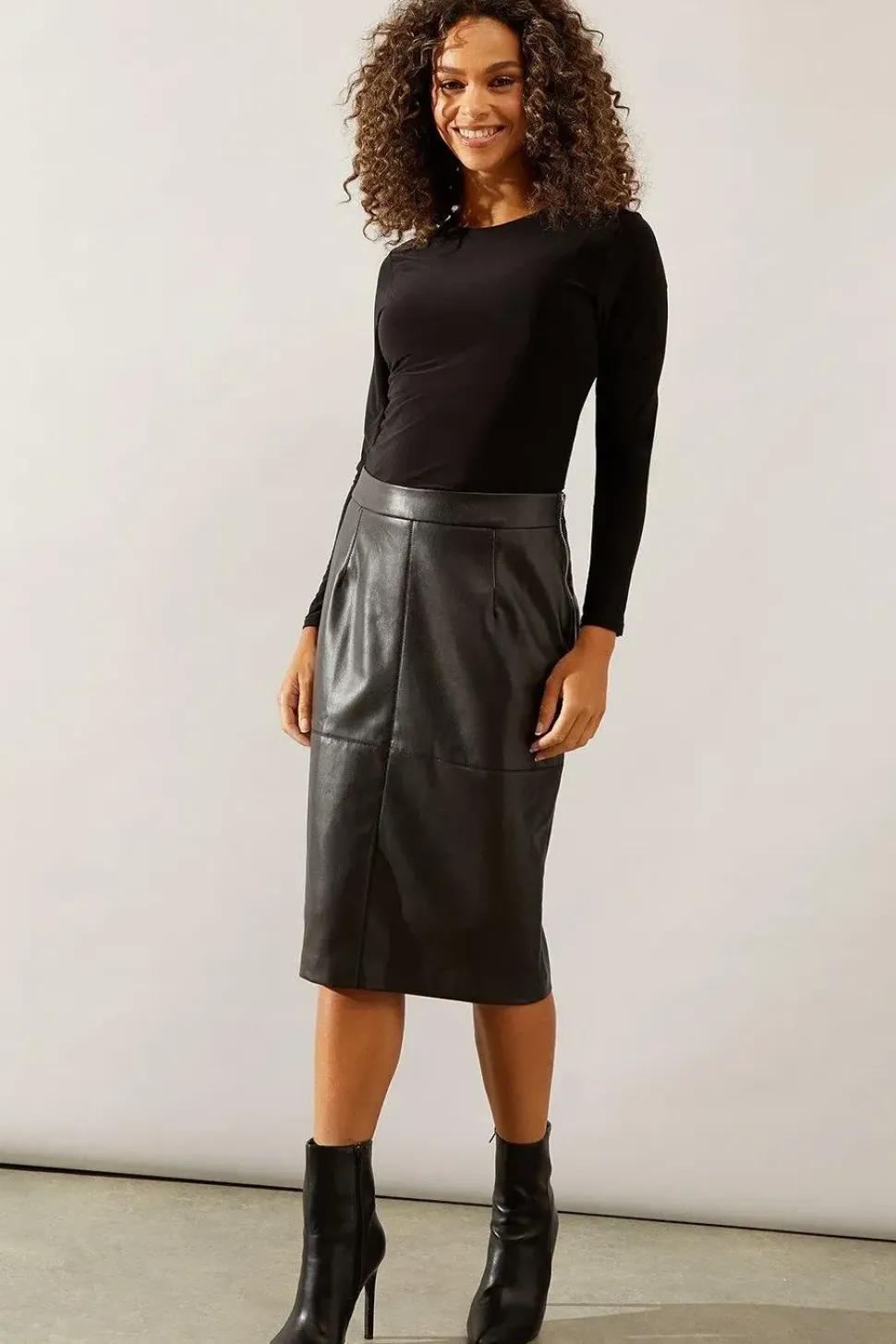 Black Faux Leather Pencil Skirt