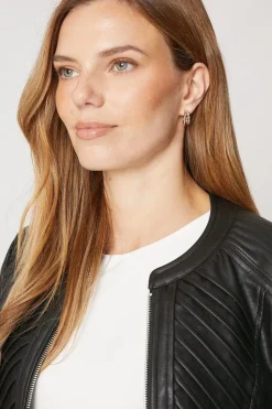 Black Faux Leather Pleat Detail Jacket