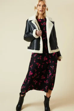 Black Faux Leather Short Aviator Jacket