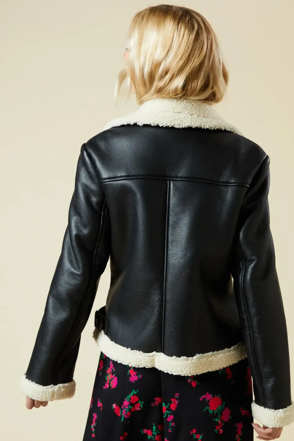 Black Faux Leather Short Aviator Jacket