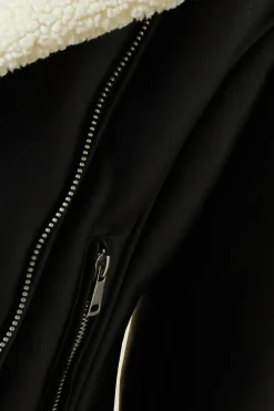 Black Faux Leather Short Aviator Jacket