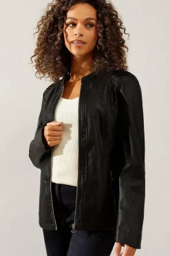 Black Faux Leather Stitch Detail Jacket