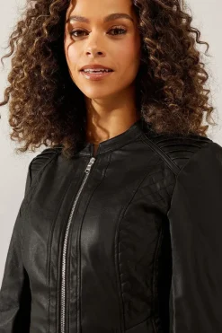 Black Faux Leather Stitch Detail Jacket