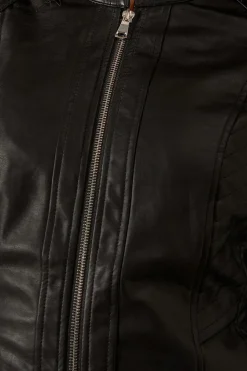 Black Faux Leather Stitch Detail Jacket