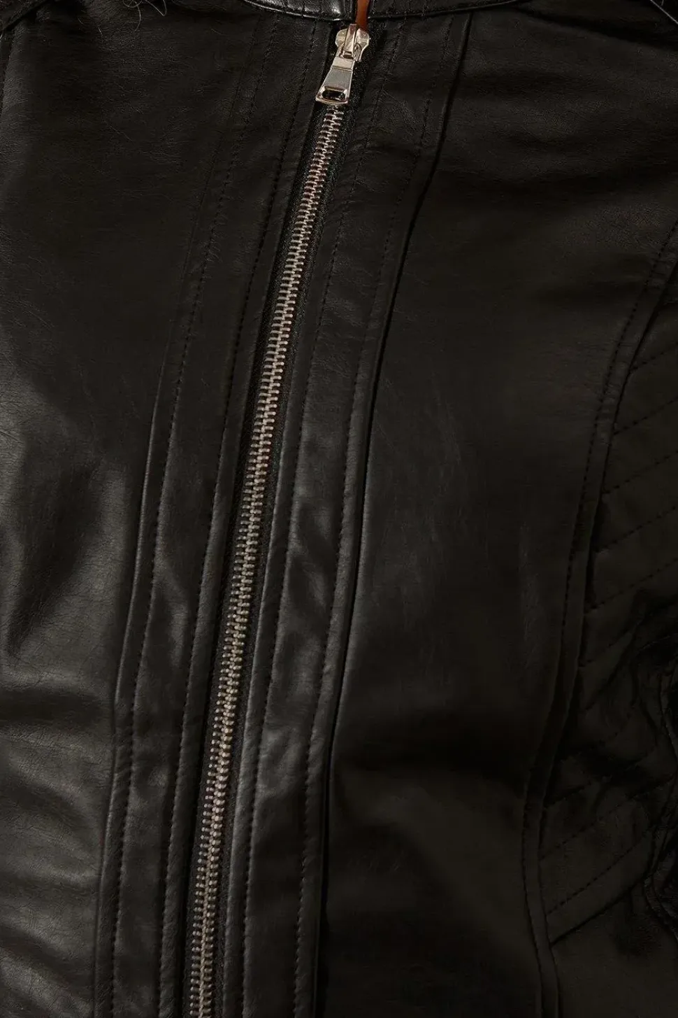 Black Faux Leather Stitch Detail Jacket