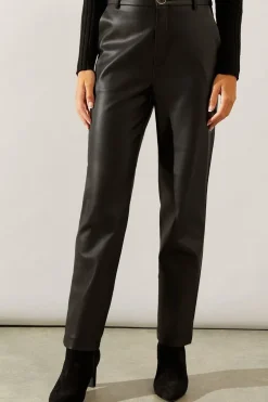 Black Faux Leather Straight Leg Trousers