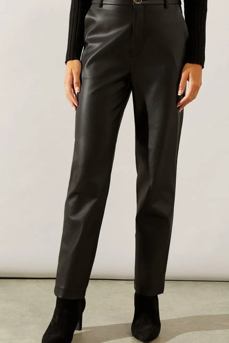 Black Faux Leather Straight Leg Trousers