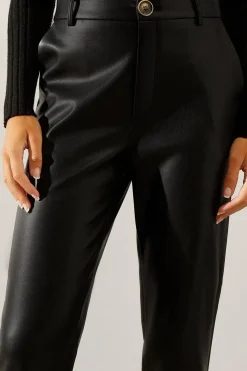 Black Faux Leather Straight Leg Trousers