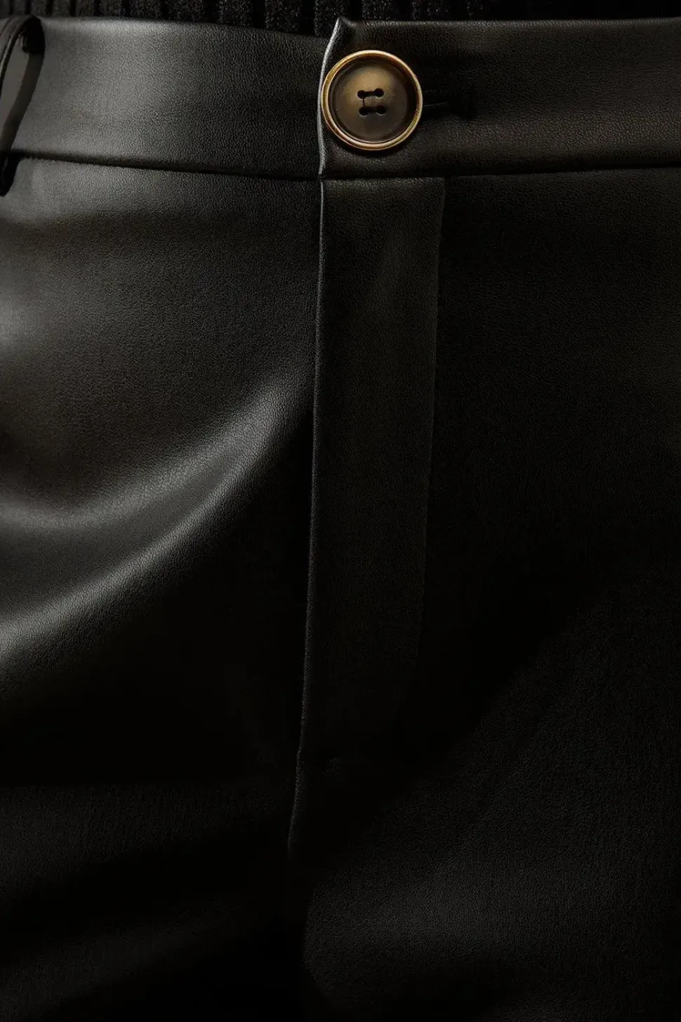 Black Faux Leather Straight Leg Trousers