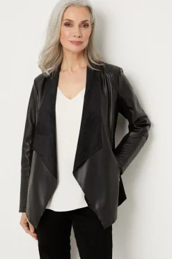 Black Faux Leather Waterfall Jacket
