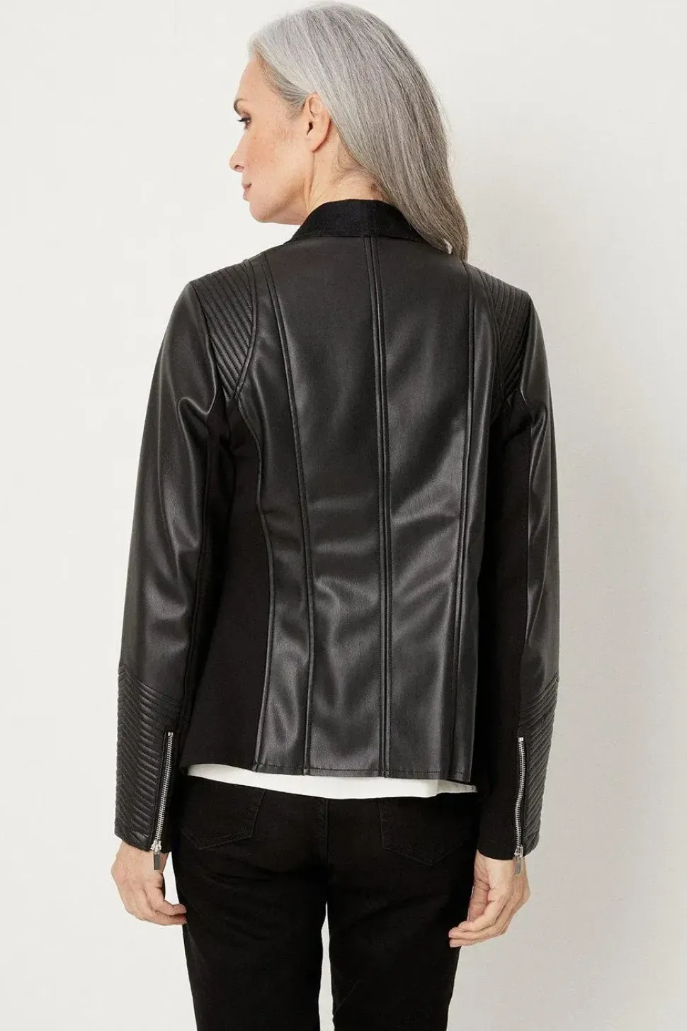 Black Faux Leather Waterfall Jacket