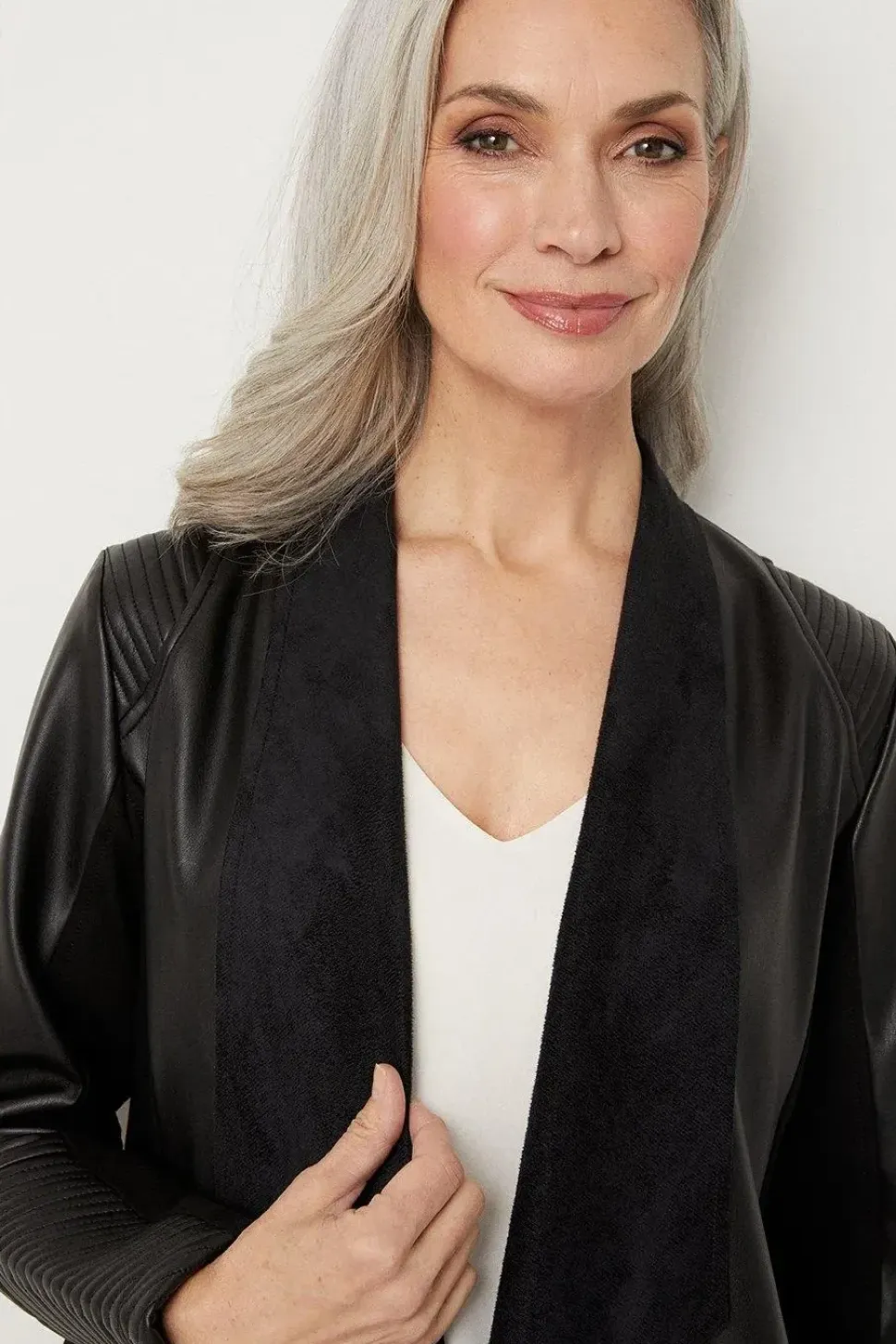 Black Faux Leather Waterfall Jacket