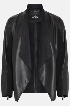 Black Faux Leather Waterfall Jacket