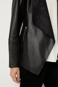 Black Faux Leather Waterfall Jacket