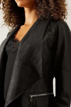 Black Faux Leather Waterfall Jacket