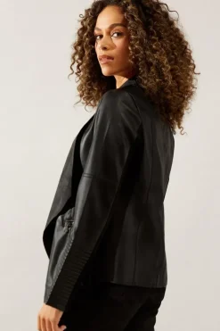 Black Faux Leather Waterfall Jacket