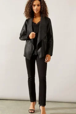 Black Faux Leather Waterfall Jacket