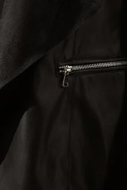 Black Faux Leather Waterfall Jacket