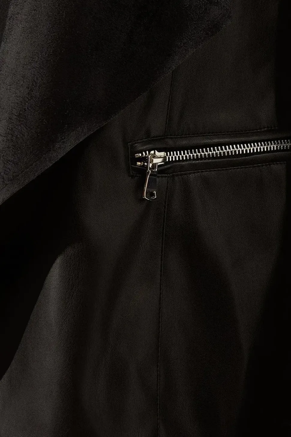 Black Faux Leather Waterfall Jacket