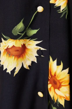 Black Floral Button Front Mini Dress